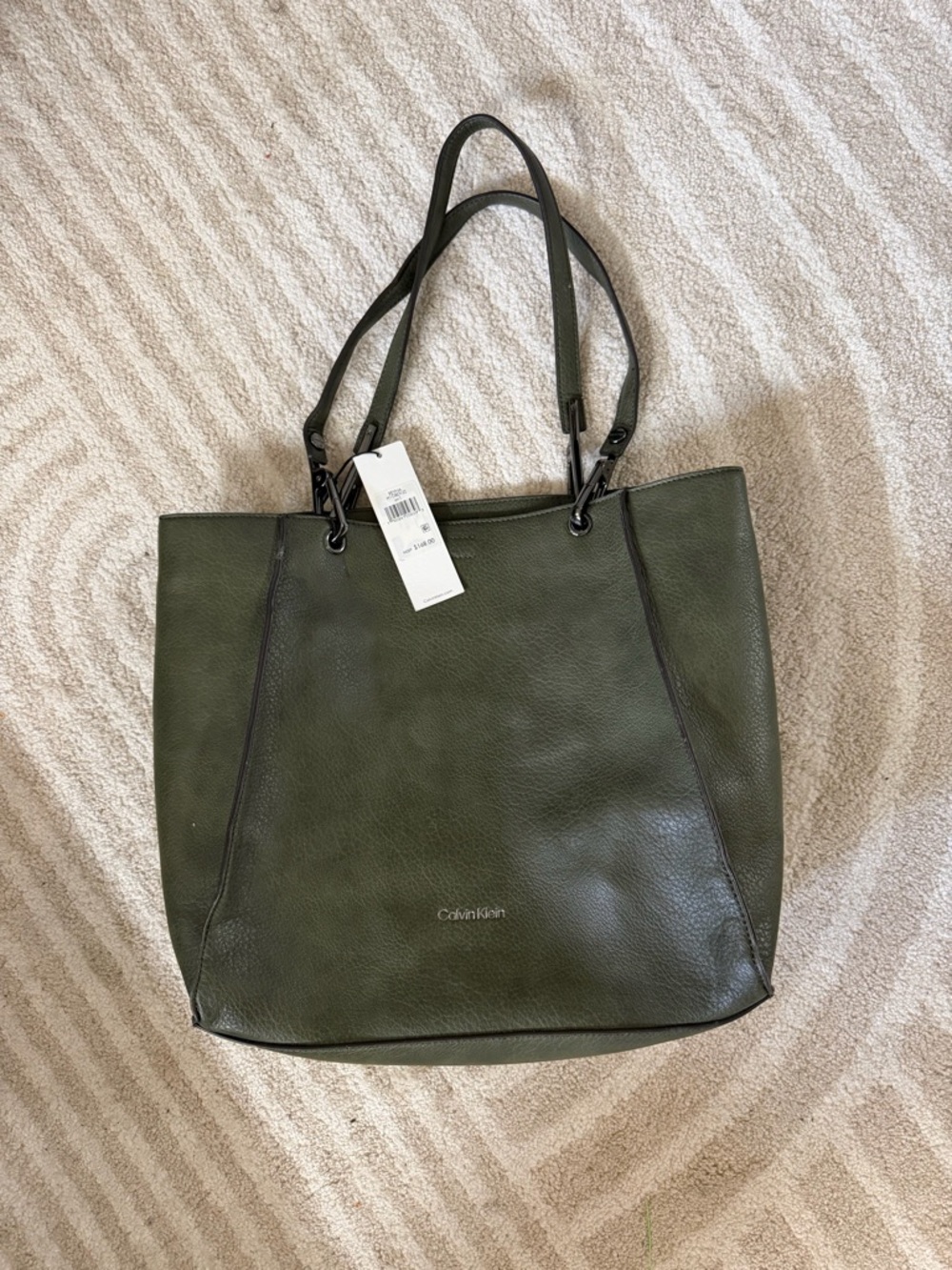 Calvin Klein Deep Olive Pebbled Leather Tote